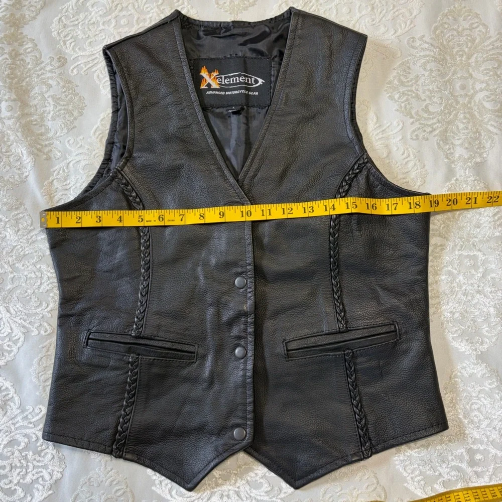 Xelement Motorcycle Genuine Leather Vest With Braided Detail Black Size Large - Picture 7 of 8